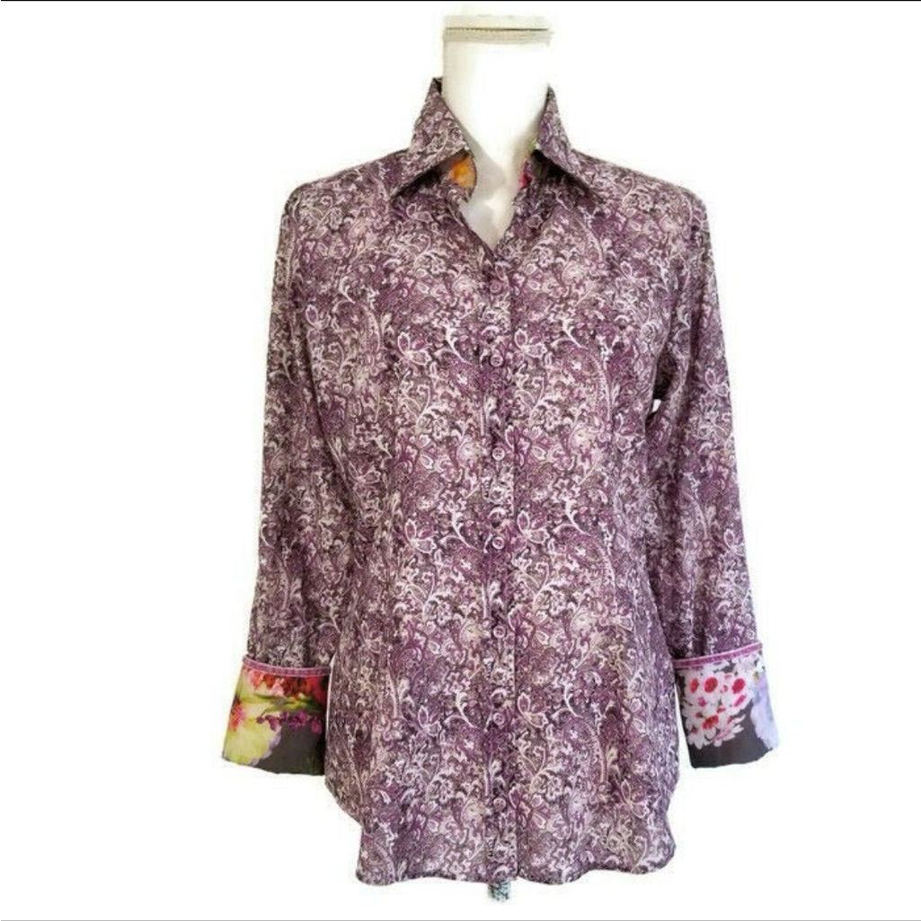Georg Roth Elegant Purple Floral Button Down Shirt